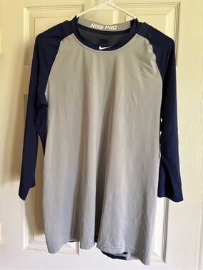 Nike Pro Long Sleeve Baseball Athletic Top - Gray & Navy Mens Medium